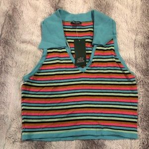 Wild Fable Cropped Polo Sweater Tank Top Jacquard Striped M Collared Sleeveless